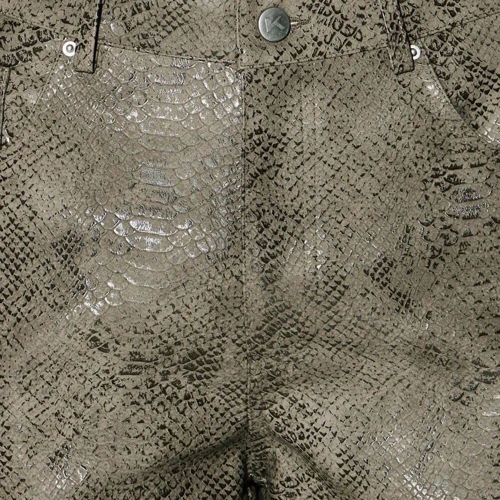 Brown Casual Women's Faux Leather Snake Print Bermuda Shorts